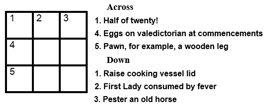 Mini Cryptic 3x3 Crossword Puzzle